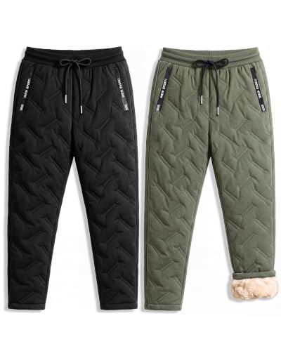 Chicingyou 2 Pcs Fleece Lined Pant Men, Black Green, XXL