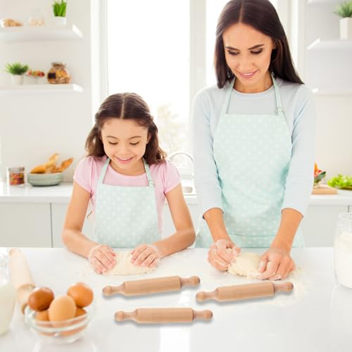 Mini Rolling Pin, Pizza Roller, Small Dough Rollers, Small Wooden Rolling Pins with 2 Rollers Handle Non-Stick Playdough Dough Roller, for Baking, Cookie, Pastry, Christmas, New Year, Easter - Image 6
