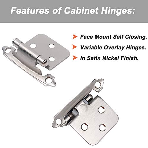 40 Pack(20 Pairs) Brushed Satin Nickel Decorative Self Closing Face Mount Kitchen Cabinet Hinges Flush Variable Overlay #TOP3