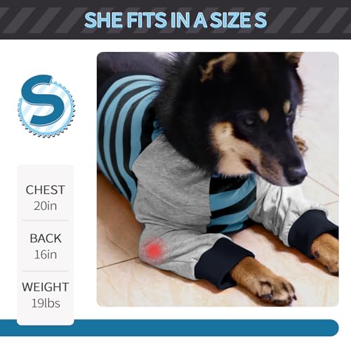 Image of FUAMEY Dog Recovery Sleeve with Elbow Protector,Dogs Shirt Stop Licking Joints,Pet Long Sleeve Suit Protecting Dog's Front Leg Arm Wounds Cover Skin Conditions Blue Stripe L