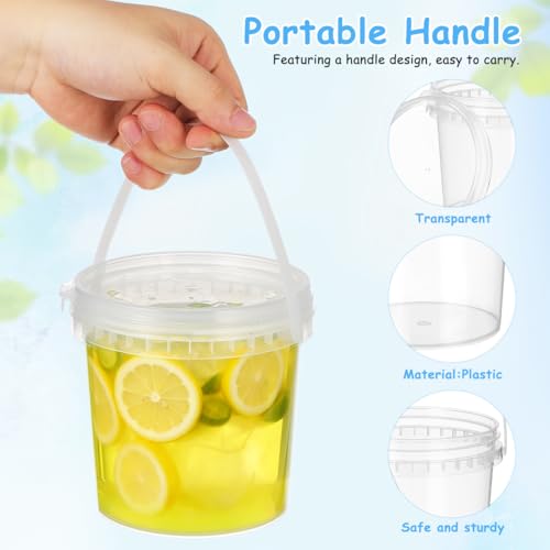 Image of DOITOOL 2Pack Clear Plastic Bucket with Lid and Handle 34 oz / 1L Reusable Ice Cream Tub with Lids, Food Grade Round Plastic Pail Container, Freezer Safe Food Storage Containers for Drinks