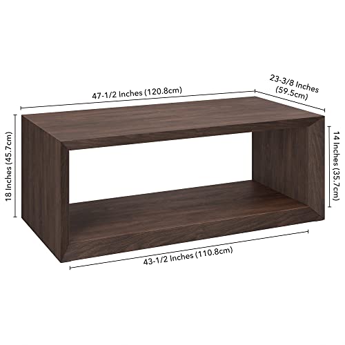 Henn&Hart 48\" Rectangular Wood Coffee Table with Open Storage Shelf for Living Room, Family Room, or Office, Alder Brown