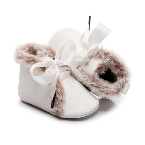 ISINSER Baby Boys Girls Snow Boots Anti Slip Soft Sole Newborn Infants Toddler Winter Warm Crib Shoes Plush Bow Ankle Boots