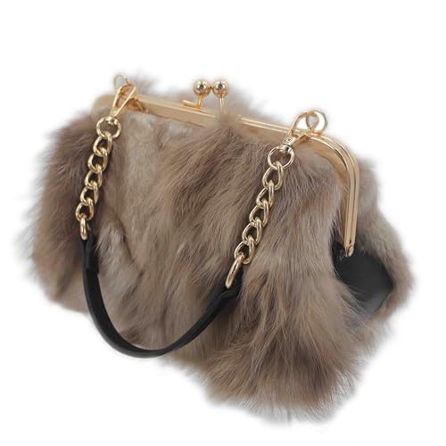 Image of Luxurious Fashion Natural Fox Fur with Hair Handbag for Women and Ladies