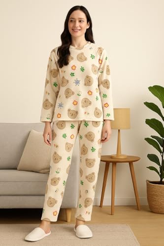 Image of CAMEY Womens Winter Full Sleeve Top and Pajama Pants Regular Fit Night Suit Round Neck Top and Pyjama Set Ladies Night Dress