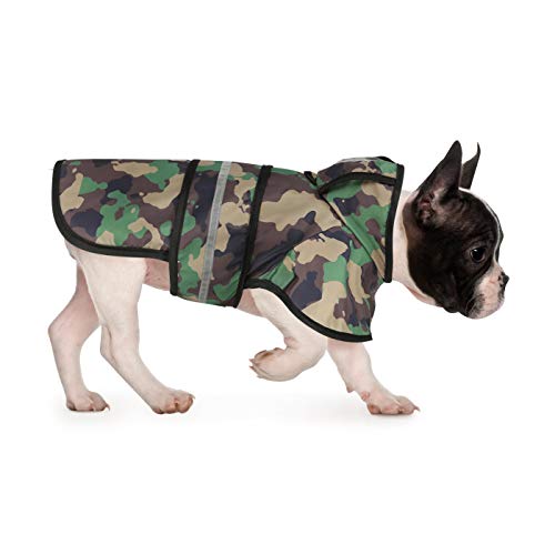HDE Dog Raincoat Jacket Reflective Adjustable Hooded Pet Poncho Rain Coat with Leash Hole for Small to X-Large Dogs Camo - M