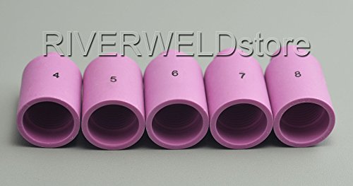 Image of RIVERWELD TIG Gas Lens Large Diameter Alumina Nozzle Ceramic Cups 54N14 8# 1 /2 inch, 54N15 7# 7 /16 inch, 54N16 6# 3 /8 inch, 54N17 5# 5 /16 inch, 54N18 4# 1 /4 inch for SR WP 17 18 26 TIG Welding Torch 5pcs