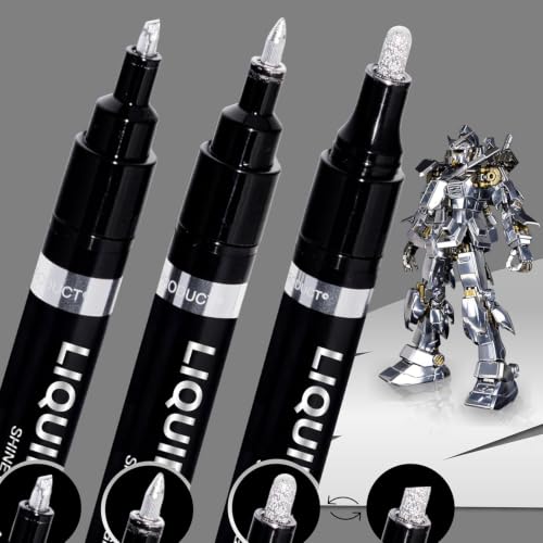 Image of 3PK Liquid Chrome Paint Markers, Metallic Mirror Chrome Pens | 1mm, 2mm & 3mm Reversible Tips Permanent High Gloss Markers for Metal, Plastic, Fabric, Model Painting, Touch-Up & Repair Kit