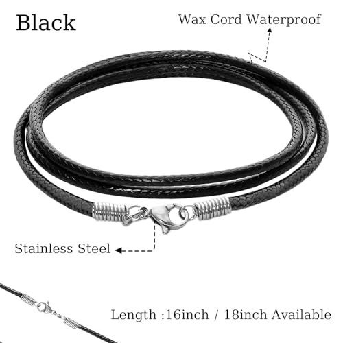 Black Leather Necklace Cord with Clasp Braided Wax Rope Chain for Men Women with Stainless Steel Clasp 2mm Leather Cord Necklace for Pendant2