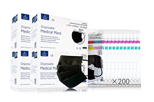 Mascarilla Quirúrgica Desechable Type IIR Homologada, Certificado CE, BFE ≥98%, EN 14683:2019+AC:2019 (Negro x200) Cover