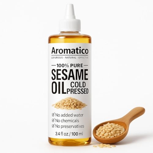 AROMATICO 100% Pure Cold Pressed Sesame Oil (Til) for Healthy Hair & Skin. Natural solution for Moisturised Skin, Hair Care, Body Massage & Detoxification - 100ml.