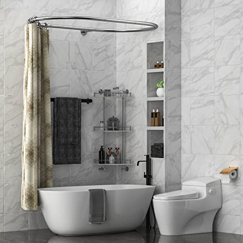 Image of Al alloy Oval Shower Curtain Rod Hoop Square Shape Bathroom Rod for Clawfoot Tub Free Standing Tubs (Silver)