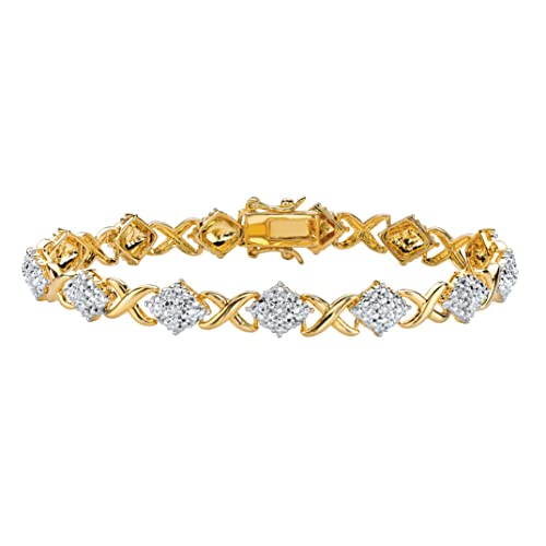 PalmBeach Yellow Gold-plated Genuine Diamond Accent X and O Tennis Bracelet (8mm), Box Clasp, 7.5 inches