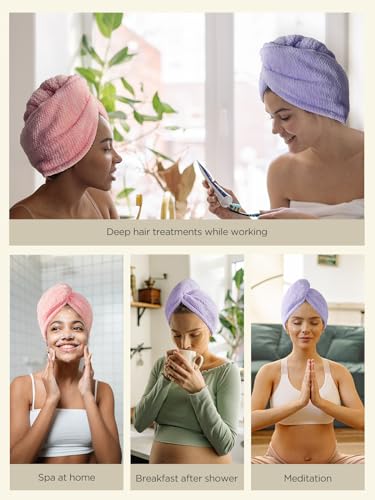 Image of Hicober Microfiber Hair Towel, Super Absorbent Hair Towel Wrap for Women,Fast Drying Hair Wrap Turban for Curly Long All Hair Types Stay Put-2Packs