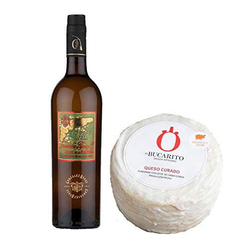 Pack de Vino Fino en Rama Tio Pepe y Queso Curado en Manteca Pasteurizado - Vino de 75 cl y Queso de 850 g aprox - Mezclanza