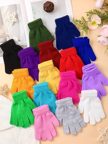 Glooarm 16 Pairs Kids Gloves Winter Boys or Girls Children's Warm Knit Magic Gloves Bulk for Winter Supplies4