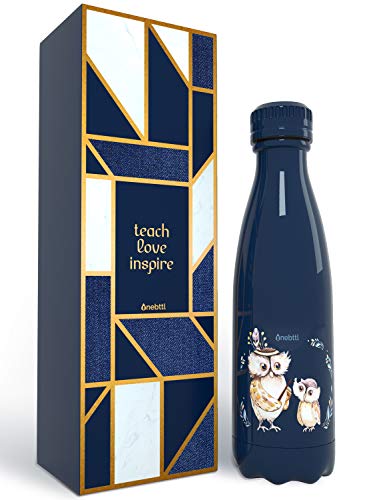 Back to School Teacher Appreciation Day Gifts Idea for Women Men, Owl Stainless Steel Bottle Classroom Supply with Gift Box For Valentines Day, Thanksgiving, Christmas, Present from Parent Students