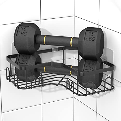 Menbyci 3 Pack Corner Shower Caddy, Stainless Steel Corner Shower Shelf with 18 Hooks, Adhesive Shower Shelves Shower Organizer Corner for Bathroom Storage (Black) - Image 5