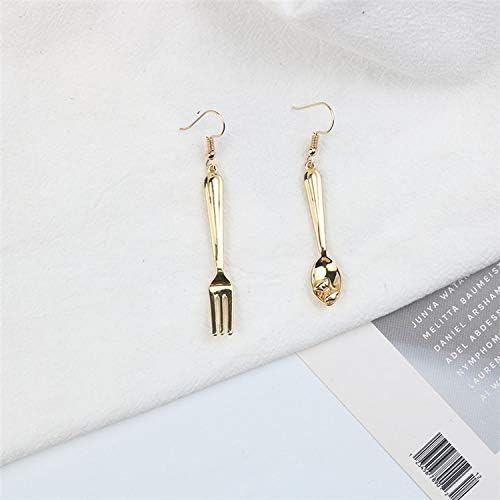 Funny Spoon Fork Egg Hotdog Asymmetry Dangle Earrings Polishing Gold Plated Cute Drop Earrings for Women-Spoon Fork - Image 3