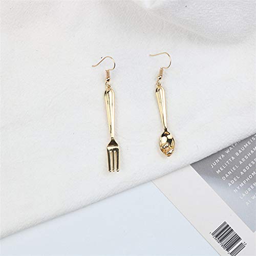 Funny Spoon Fork Egg Hotdog Asymmetry Dangle Earrings Polishing Gold Plated Cute Drop Earrings for Women-Spoon Fork3