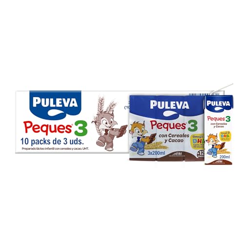 PULEVA PEQUES 3 con Cacao y Cereales de 12 a 36 meses - 10 packs de 3x200ml