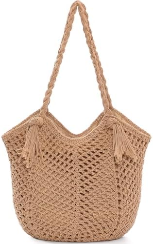 Pleneal Crochet Beach Bag Purse Summer Woven Tote Shoulder Bag wi...