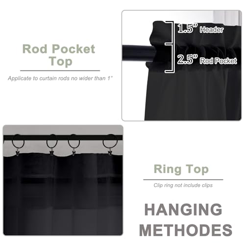 Image of OWENIE Extra Long Black Sheer Curtains 144 inch 2 Panels Set, Translucent Backdrop Window Scarf Drapes for Canopy Bed /Wedding /Living Room /Anniversary, 12FT Length, Each 59Wx144L in, 2PCS