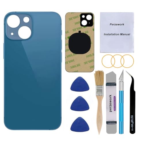 Perzework OEM Back Glass Replacement for iPhone 13 6.1 inch (Blue) All Carriers with Pre-Installed Adhesive and Professional Repair Tool Kits