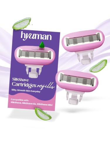 Image of Hyuman 5-Blade Body Razor Refill Cartridges for Women | Aloe Vera & Vitamin E Lubricating Strip | Replacement Heads | Pack of 2