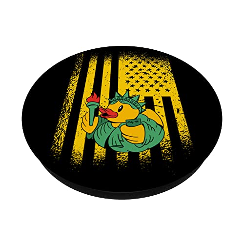 New York Rubber Duck 4th of July Kids Boys Girls US Flag PopSockets Swappable PopGrip, Black - Image 2