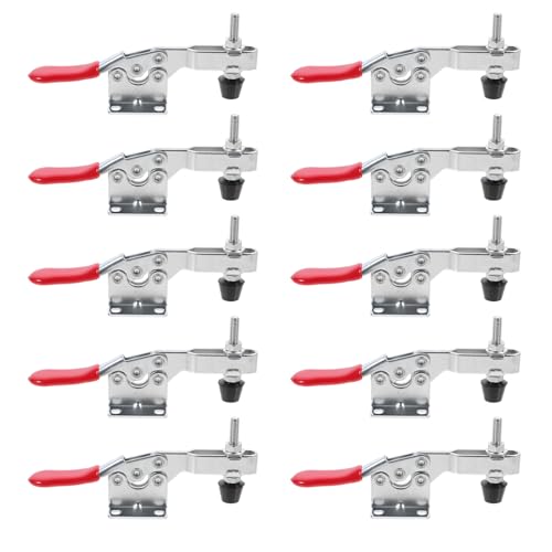 Alipis 10 Abrazaderas de Palanca Rápida de Empuje Horizontal Juego de 10 Piezas Metálicas Mango Rojo Abrazaderas de Presión para Bricolaje y Fijación en Madera o Metal Uso Manual en