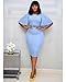 Memoriesea Women's Basic Bodycon Ruffle Flared Short Sleeve Pencil Midi Dress Light Blue
