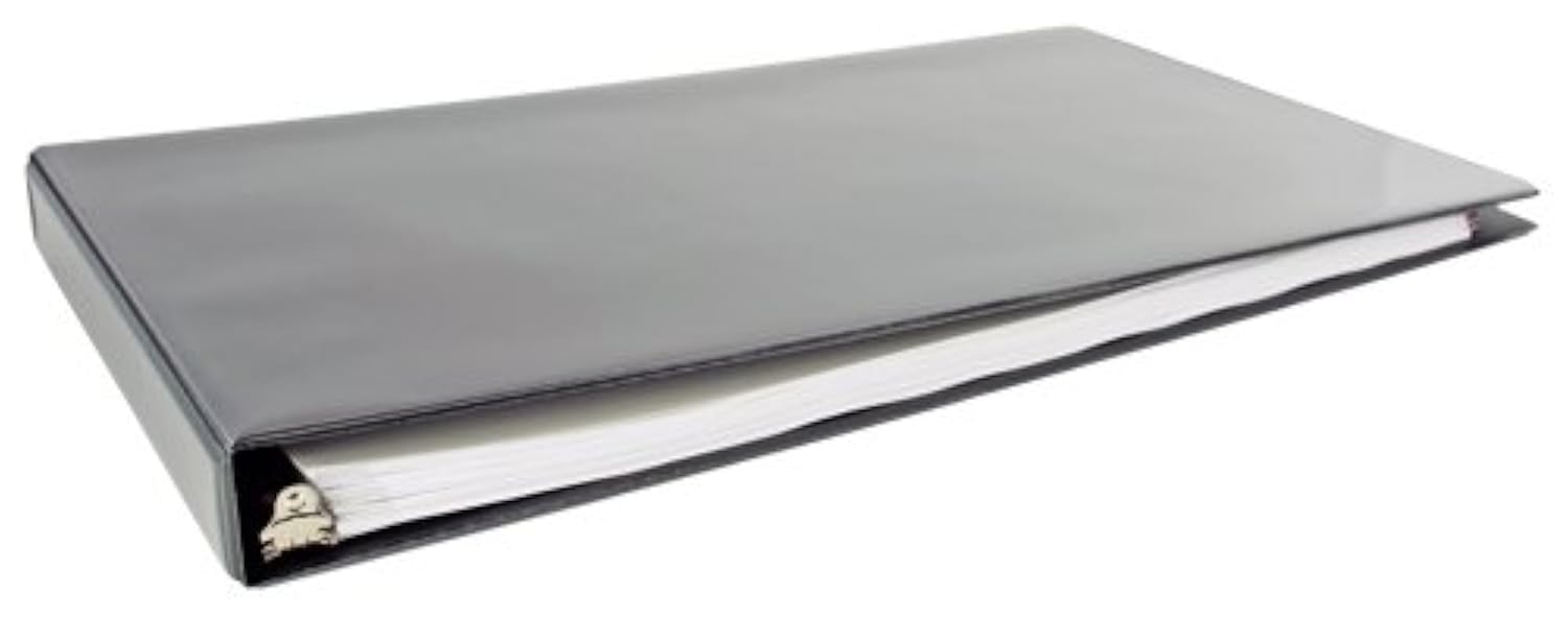 11x17 Landscape Binder, Vinyl 3-Ring Document Organizer with Clear Top Opening Pockets and One-inch Angle D-Ring. Black Portfolio Art Binder for