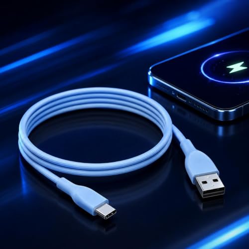 Image of Treziya USB-A to USB-C Cable, 3A Fast Charging & 480 Mbps High-Speed Data Transfer Cable, Durable Tangle-Free Type-C Charging Cable for Smartphones, Tablets & More, Blue