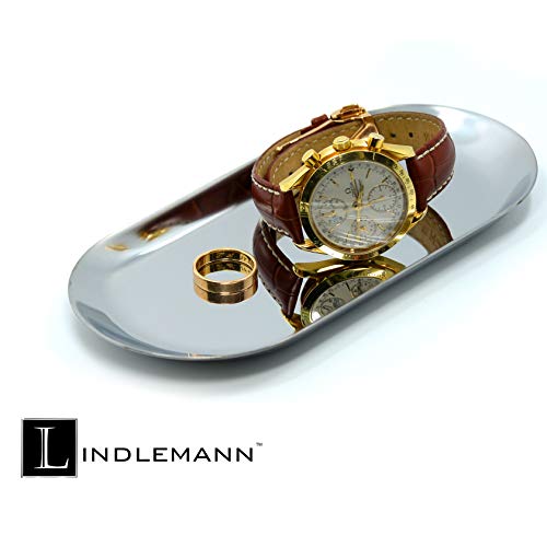 Lindlemann Decorative Tray - Metal Mirrored Ornate Crystal Vanity Tray - Elegant Design For Perfume Jewelry Makeup, Easter & Mothers' Day Gift (Rectangle, 12X9In, Silver) #TOP5