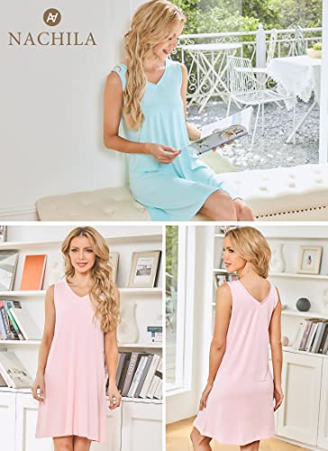 Image of NACHILA Nightgowns for Women-Viscose Made from Bamboo V Neck Nightshirts