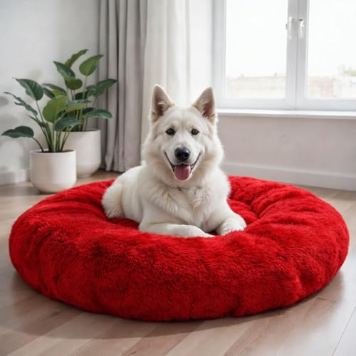 Image of ZEXSAZONE Round Donut Summer Comfortable Durable 2 in 1 and Washable Pet Bed | Cat Bed | Puppy Bed | Dog Bed | Medium Dog Bed for Cats Puppies Labrador German (Red Medium)