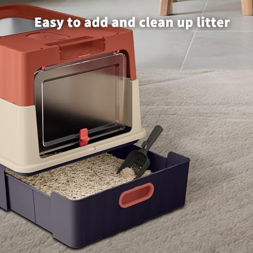 Arenero para gato con tapa abatible y bandeja extraíble rojo miniatura 3