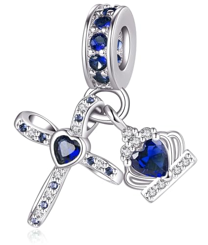 Silver Cross Birthstones Charm Fit for Pandora Charms Bracelet Crown Dangle Charms Beads Birthday Jewelry Gifts for Women