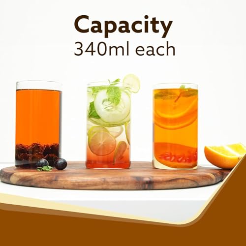 Image of bellemax 300ML Juice and Water Glass Stylish Crystal Highball Drinking Glasses, Medium Size Tumbler Glasses for Juice, Water, Milk, lassi, Cocktails and Sharbat (TR-10, 6 Count (Pack of 1))