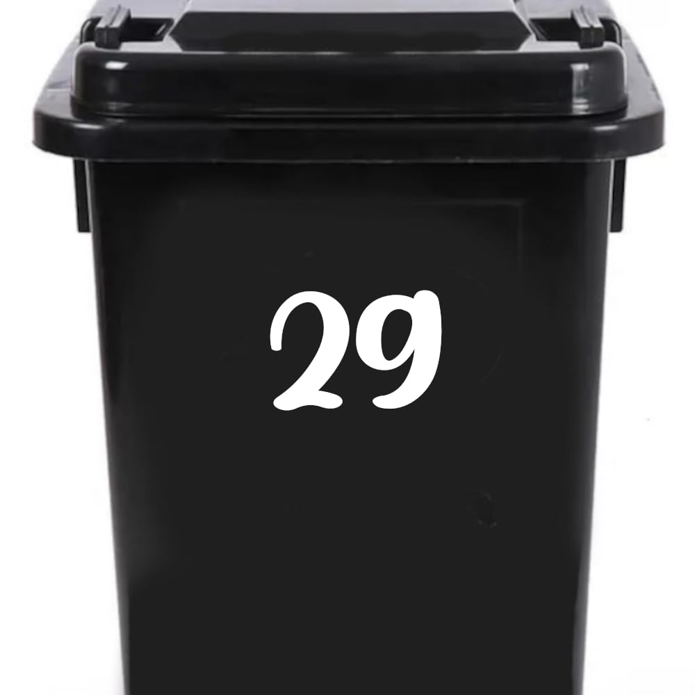 Pack of 4 House Number Wheelie Bin Stickers - Waterproof Decals - Easy-to-Apply - Recycling Boxes - Party Decorations (29) โ image 1