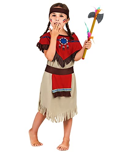 DEGUISE TOI - Déguisement indienne rouge et beige fille - M 7-9 ans (120-130 cm)