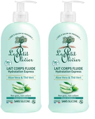 LE PETIT OLIVIER - Lait Corps Fluide Hydratation Express - Aloe Vera & Thé Vert - Hydrate & Rafraîchit - Peaux Normales - 97% D'Origine Naturelle - Sans Silicone - Fabriqué en France - 250 ml