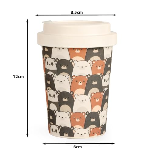Image of Earthism Eco-Friendly Bamboo Fibre Travel Reusable Coffee Mug with lid 350 Ml (Bears)