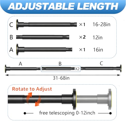 Image of CorkLatta Black Shower Curtain Rod 31 to 68 Inch,1 Inch Diameter Adjustable Spring Tension Stainless Steel Telescoping Rod,Easy Install,No Rust