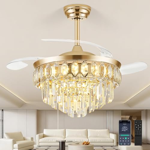 Image of FIDGRA 48'' Fandelier Ceiling Fan with Light, Chandelier Fan, Gold