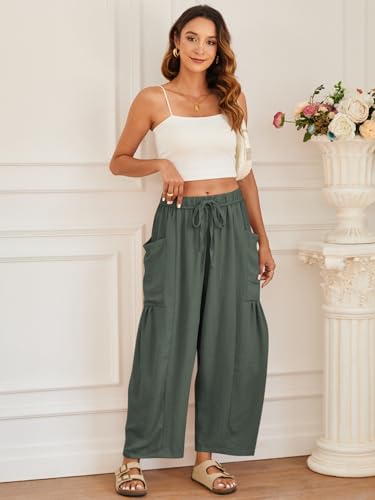 YKR Wide Leg Pants Woman Casual Loose Lightweigt Beach Palazzo Harem Pants Flowy Pants 2024 Green 2XL4
