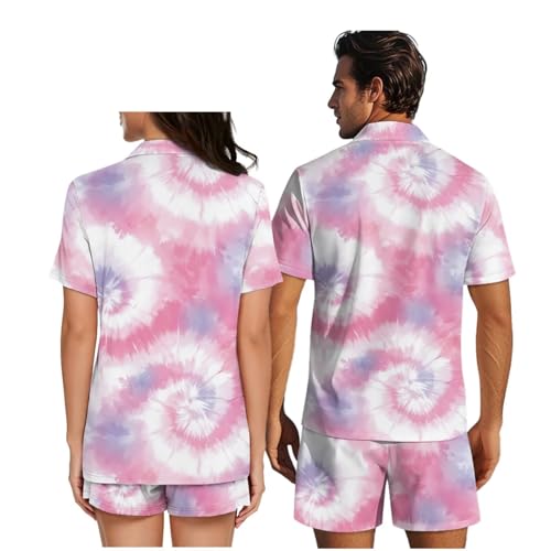 Couple Pajamas Matching Sets for Him and Her Notch Collar Short Sleeve Sleep Set Button Down Loungewear 2 Piece3