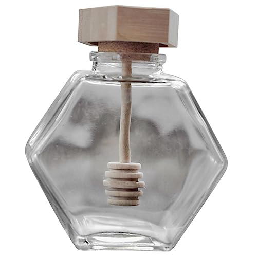 COLLBATH with Lid and Dipper Glass Honey Container for Kitchen Storage and Easy to Use for Dripping Syrup and Preserves