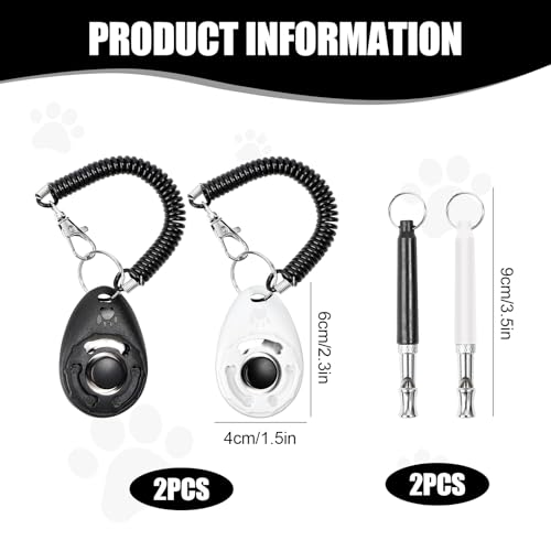 Feirdhoo Hunde Clicker,4 Stück Pet Training Clicker 2*Hundepfeife 2*Hunde Clicker Großem Knopf perfekt für Welpen und Dog Training und Erziehung Auch für Katzen Pferde (Schwarz + Weiß)